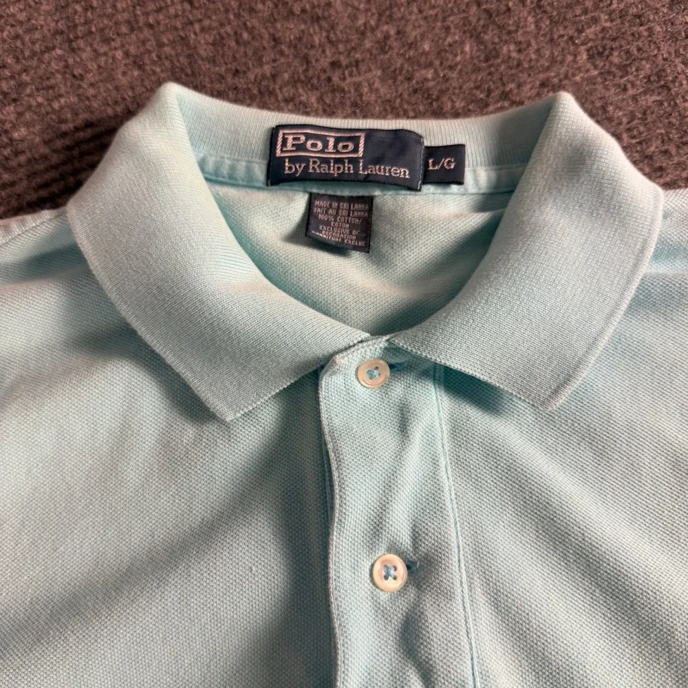 Polo Ralph Lauren Mens Large Light Blue Short Sleeve Pique Polo‎ Shirt Red Pony